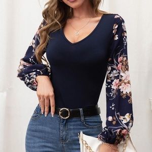 Boho Floral Print Fitted Top